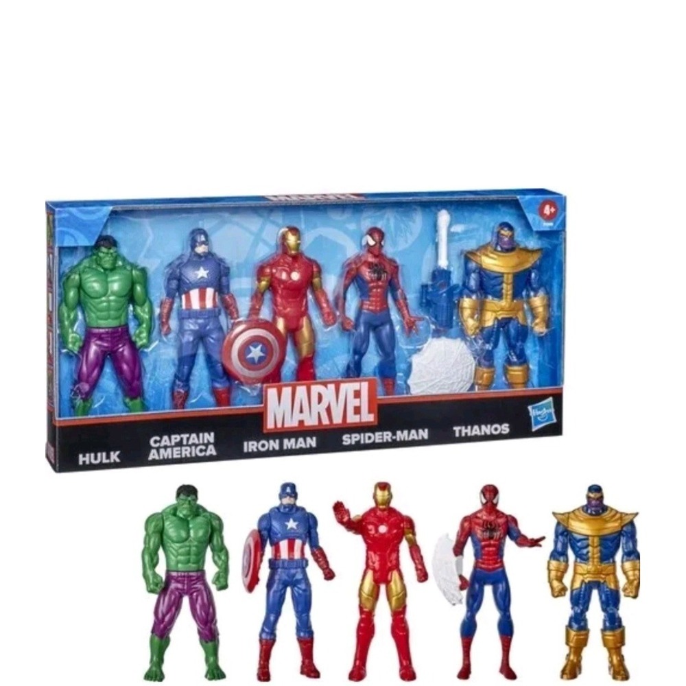Marvel Avengers 5 Pack 6" Figures Spiderman Iron Man Capt America Hulk Thanos